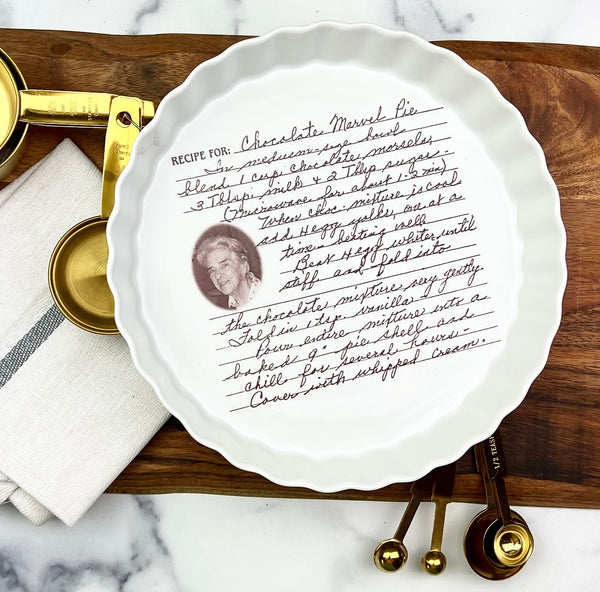 PERSONALIZED QUICHE DISH WITH YOUR HANDWRITTEN RECIPE, LOGO OR PHOTO